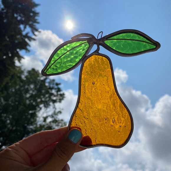Vintage Stained Glass Pear Sun Catcher